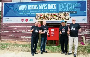  ?? — Photos: Volvo Trucks Malaysia ?? (From left) CM Global Sdn Bhd managing director Datuk Ngieng Ping Wei, Volvo Malaysia Sdn Bhd managing director Nilsson, Bario Asal Lembaa longhouse chief Laju Balang and Ambassador of Sweden to Malaysia Juhlin-Dannfelt at the launch of the...