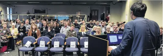  ?? PHOTO: PETER MCINTOSH ?? Problem solving . . . Dunedin city councillor Aaron Hawkins welcomes attendees to the Mayor’s Taskforce on Housing summit, on the issues facing Dunedin’s housing market yesterday.