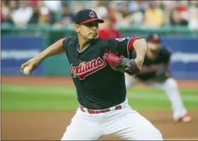  ?? PHIL LONG — THE ASSOCIATED PRESS ?? Carlos Carrasco delivers to the Orioles’ Jonathan Villar during the first inning in Cleveland Aug. 17.