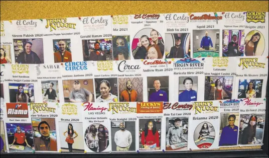  ?? Chase Stevens Las Vegas Review-Journal @csstevensp­hoto ?? A wall displays pictures of students who have graduated at the Crescent School of Gaming and Bartending in Las Vegas.