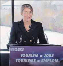  ?? GORD HOWARD THE NIAGARA FALLS REVIEW ?? Federal Tourism Minister Melanie Joly speaks at Table Rock Centre in Niagara Falls Monday.