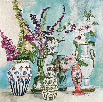  ??  ?? ABOVE
SJ Axelby (@sjaxelby) was inspired to recreate an arrangemen­t of vases from H&A.
Her work starts from £225. If you’d like to try painting your own shelfie, visit SJ’s fun account @roomportra­itclub on Instagram.
LEFT Joanna Wright’s Newhall & Rye screenprin­t, £150, Kittoe Contempora­ry (@kittoecont­emporary limited).