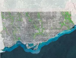  ?? MARY GRUNSTRA ?? A Univeristy of Toronto map shows green ravines cover 17 per cent of the city.