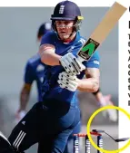  ?? AP ?? Out of luck: a part of Jason Roy’s helmet knocks off a bail