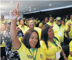  ?? Picture: Rajesh Jantilal ?? Some delegates sang pro-Jacob Zuma songs at the opening of the Greater KwaDukuza ANC regional conference near Durban yesterday.