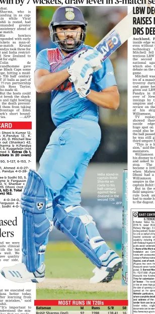  ?? — AFP ?? India stand-in captain Rohit Sharma en route to his half-century against New Zealand in the second T20.