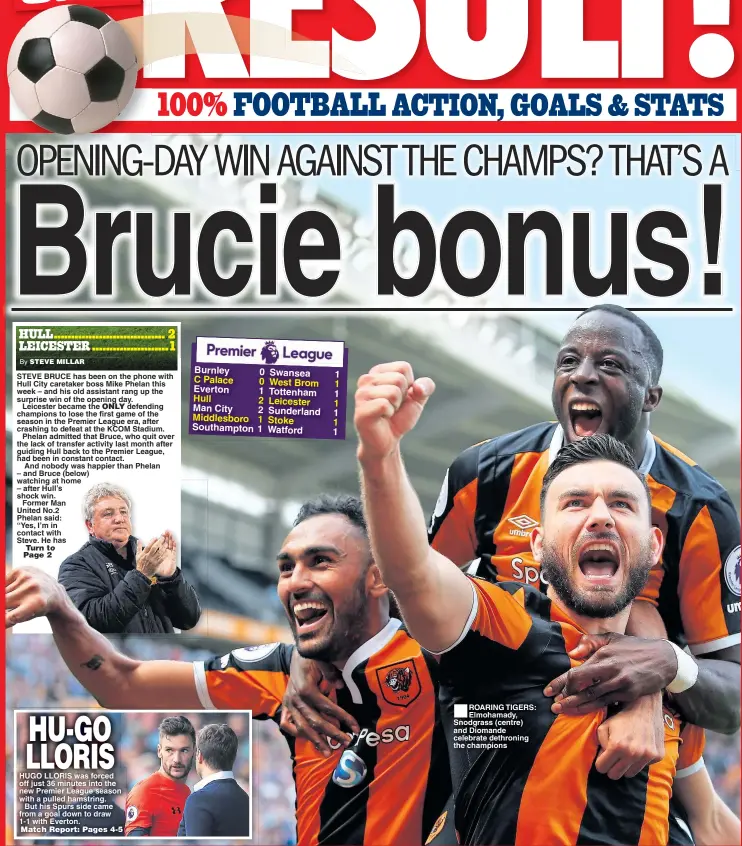  ??  ?? ROARING TIGERS: Elmohamady, Snodgrass (centre) and Diomande celebrate dethroning the champions