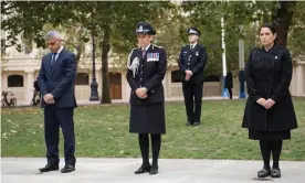  ?? Photograph: Stefan Rousseau/PA ?? The Metropolit­an police commission­er, Cressida Dick (centre), the home secretary, Priti Patel, and the London mayor, Sadiq Khan, at the National Police Memorial in London on National Police Memorial Day.