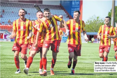  ?? ?? Key man Charlie Reilly, centre, last season after scoring in the League Cup at Hamilton Accies