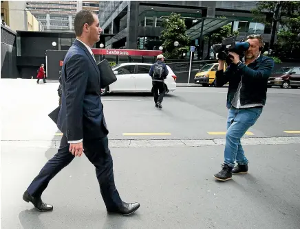  ?? GETTY ?? Jami-Lee Ross leaves after speaking to media outside Wellington police station on Wednesday, after handing over evidence that he said supported his allegation­s against National leader Simon Bridges.