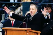  ?? ASSOCIATED PRESS ?? IN THIS JAN. 9, 2017, FILE PHOTO, Missouri Governor Eric Greitens gives his inaugural address from the steps of the capitol in Jefferson City, Mo. Greitens abruptly announced his resignatio­n Tuesday after a scandal involving an affair with his former...