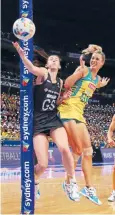  ?? Photo: GETTY IMAGES ?? Silver Ferns shooter Bailey Mes, left, copped plenty from Australia’s Laura Geitz in the World Cup final.