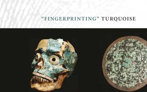  ??  ?? When made by Mixtec craftsmen about 900 C.E., this human skull was completely covered with turquoise tiles; turquoise was sacred to many Mesoameric­an cultures.