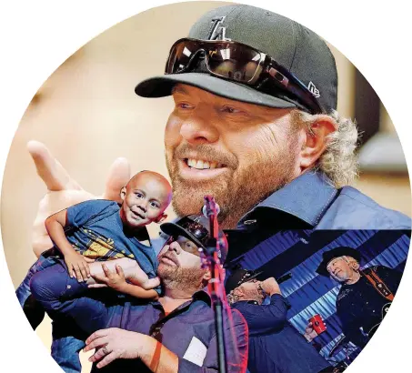  ?? [PHOTO BY
NATE BILLINGS, THE
OKLAHOMAN]
[PHOTO PROVIDED
BY THE TOBY KEITH
FOUNDATION] ?? Toby Keith lifts up cancer patient Axel Epps, 4, during a fundraiser for the OK Kids Korral on June 2 at Riverwind Casino in Norman. Country singers Toby Keith, left, and John Anderson perform June 2 at the “Denim and Diamonds” gala and auctions,...