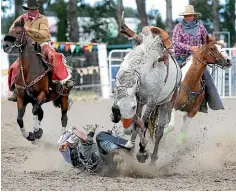  ?? ROBYN EDIE/ STUFF ?? Aaron Cleaver, of Cheviot, is thrown from his horse competing in the Saddle Bronc.