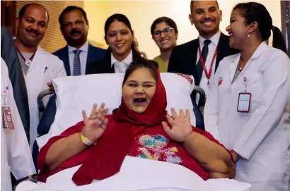  ?? Photo by Ryan Lim ?? Eman makes her first public appearance during a Press conference at Burjeel Hospital in Abu Dhabi on Monday. —