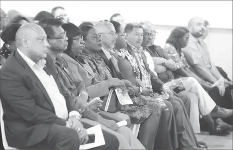  ?? (Terrence Thompson Photo) ?? Government Ministers in attendance at the opening of the PNCR’s 20th Biennial Delegates’ Congress yesterday.