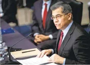  ?? SARAH SILBIGER AP ?? California Attorney General Xavier Becerra speaks during Tuesday’s confirmati­on hearing to be secretary of the Department of Health and Human Services. Becerra would be the first Latino to serve in that role.