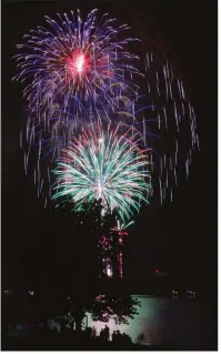  ?? FILE PHOTO ?? Fireworks reflect in Greers Ferry Lake last year during the Fireworks Extravagan­za, sponsored by the Heber Springs Area Chamber of Commerce. This year’s event is set for Tuesday, and gates will open at 10 a.m. on Sandy Beach. Live music will start at 7:30 p.m., and the fireworks display will begin at 9:30 p.m.