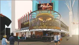  ?? COURTESY BINION’S ?? The rotating Whiskey Licker Up bar and restaurant, as depicted in this rendering, will overlook Fremont Street.