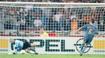  ?? REX ?? Not this: Southgate’s tame effort is saved against Germany at Euro ’96