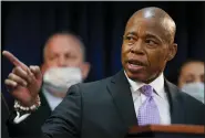  ?? SETH WENIG/ASSOCIATED PRESS ?? New York City Mayor Eric Adams speaks during a news conference in the Brooklyn borough of New York, Tuesday, Jan. 4, 2022. More than 800,000 noncitizen­s and socalled Dreamers in New York City will have access to the ballot box, and could vote in municipal elections as early as 2023, after Adams allowed legislatio­n approved by the City Council a month earlier to automatica­lly become law on Sunday, Jan. 9, 2022.