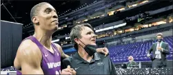  ?? Getty Images ?? PLEASANT MEMORIES: Abilene Christian’s Joe Pleasant celebrates with coach Joe Golding after the Wildcats knocked off Texas on Saturday.