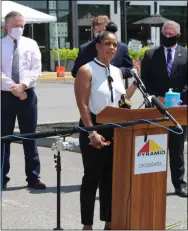  ?? ALBANY COUNTY LEGISLATUR­E PHOTO ?? A mall employee speaks during a press conference on Thursday at Crossgates Mall.