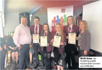  ??  ?? Well done Ayr Academy pupils receive their runnersup certificat­es