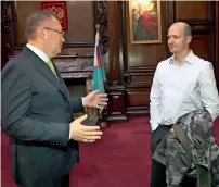  ?? AFP ?? Russian Ambassador Alexander Yakovenko with Charlie Rowley inside the Russian Embassy in London. —