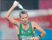  ?? REUTERS ?? Portugal's Joao Vieira became the oldest Worlds medallist among ■ men when he won silver in the men’s 50km race walk.