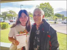  ?? Photo courtesy Blood Bank of Hawaii ?? Sharon Nakama (left) and William “Bill” Kinaka (right) celebratin­g Sharon’s first donation to Blood Bank of Hawaii.