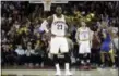  ?? TONY DEJAK — ASSOCIATED PRESS ?? LeBron James reacts against the Warriors during Game 3 of the NBA Finals last season.