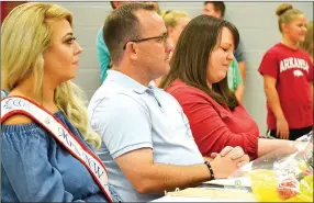  ?? TIMES photograph by Annette Beard ?? Judges for the Miss Pea Ridge pageants evaluated contestant­s on poise, attire and personalit­y. Judges were the reigning Mrs. Northwest Arkansas Mrs. Amanda Ann Brewer, Jonathan Eidson and Erin Eidson.