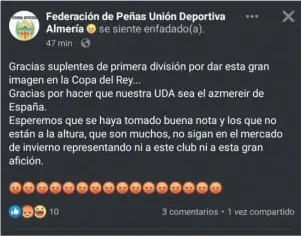  ?? FACEBOOK FEDERACIÓN DE PEÑAS UDA ?? Captura del hilarante comunicado subido a Facebook y ya retirado.