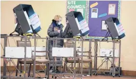  ?? BRANDEN CAMP/AP ?? After the 2020 elections, GOP officials around the country have proposed over 150 measures to limit voting access. Civil rights groups say that would disproport­ionately affect Black and Hispanic voters. Above, a woman votes Jan. 5 in Georgia’s Senate runoff election.