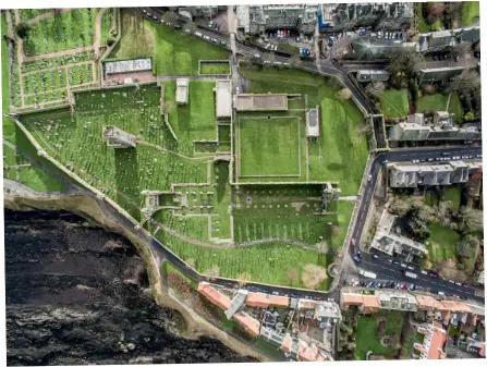  ??  ?? The foundation­s of St Andrews Cathedral seen from the air. Photograph­er: Open Virtual Worlds, University of St Andrews