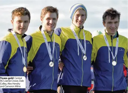  ??  ?? Team gold Central AC’s Jamie Crowe, Dale Colley, Alex Hendry and Cameron Milne