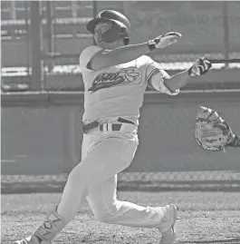  ?? JAY CALDERON/THE DESERT SUN ?? Hyun-Woo Kim bats for the Palm Springs Chill in the California Winter League game against the Washington Blue Sox in Palm Springs on Feb. 6.