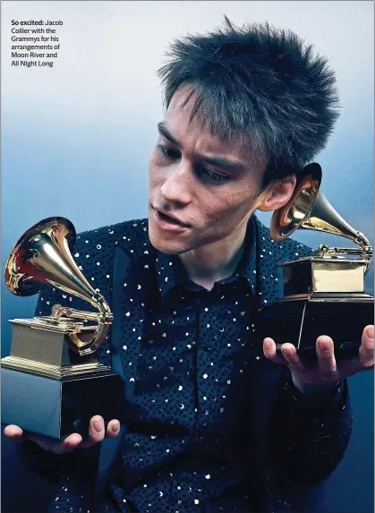  ??  ?? So excited: Jacob Collier with the Grammys for his arrangemen­ts of Moon River and All NIght Long