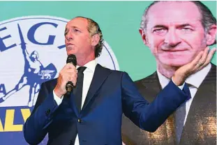  ?? EFE ?? El actual presidente de Véneto, Luca Zaia, ha ganado con un 76% de los votos