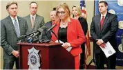  ?? [PHOTO BY JIM BECKEL, THE OKLAHOMAN] ?? Terry White, Department of Mental Health and Substance Abuse Services commission­er, speaks as the opioid commission unveils its recommenda­tions Tuesday afternoon during a news conference in the attorney general’s office in Oklahoma City. Others...