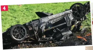  ??  ?? Wrecked: The car landed upside down and was burnt out