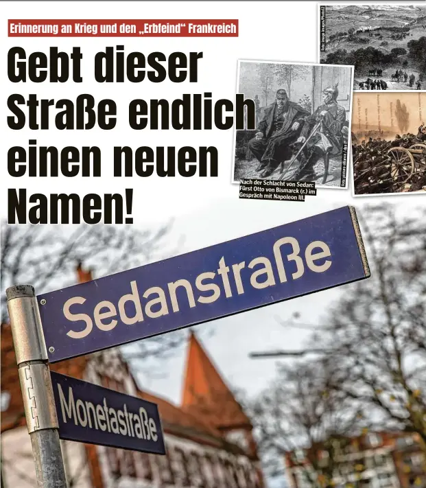  ??  ?? Nach der Schlacht von Sedan: Fürst Otto von Bismarck (r.) im Gespräch mit Napoleon III.