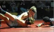  ?? AUSTIN HERTZOG - DIGITAL FIRST MEDIA ?? Boyertown’s Jacob Sonder nears a pin of Owen J. Roberts’ Dylan Bauer at 285 pounds Wednesday.