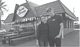  ?? THOMAS HAWTHORNE/THE REPUBLIC ?? Wife and husband Nadia Holguin and Armando Hernandez stand in front of their restaurant Tacos Chiwas last year in Phoenix.