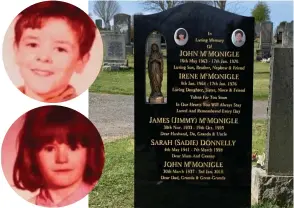  ??  ?? A gravestone has been erected in memory of John and Irene McMonigle