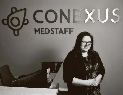  ?? Photos by Dave Rossman / Contributo­r ?? Senior recruiter Lisa Taylor said the goal of Conexus Medstaff is to deliver better care to patients.