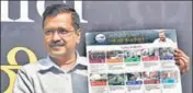  ?? HT PHOTO ?? ■
POLL PROMISES Delhi chief minister and AAP convener Arvind Kejriwal launches 'Kejriwal Ka Guarantee Card' on Sunday.