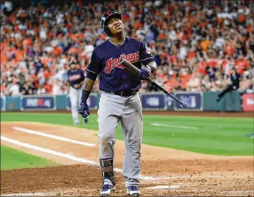  ?? TIM WARNER / GETTY IMAGES ?? Against Houston, All-Star Jose Ramirez continued his postseason slump by going hitless in 11 at-bats. He’s now batting .064 (2 of 31) over the last two playoffs.
